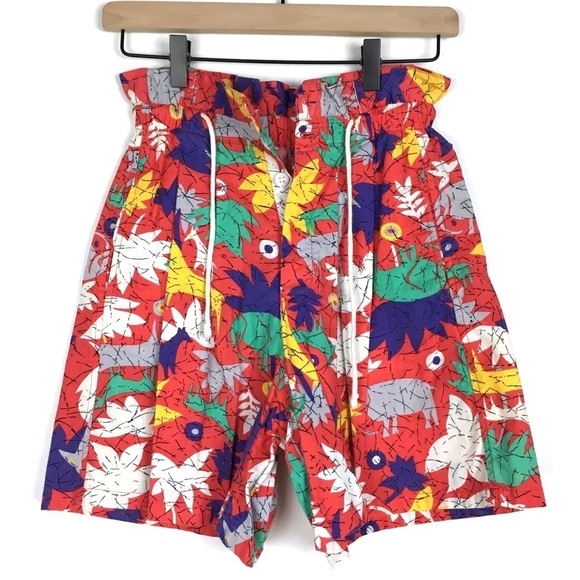 VINTAGE Shorts Ultra High Paper Bag Waist Animals Safari Jungle Tropical Medium - Picture 3 of 9